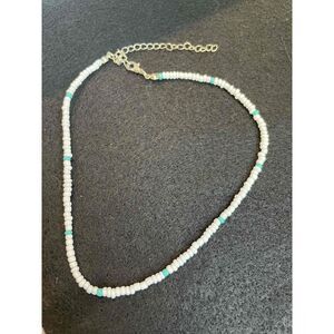 Handmade White Turquoise Beaded Adjustable Lobster Clasp Choker Necklace